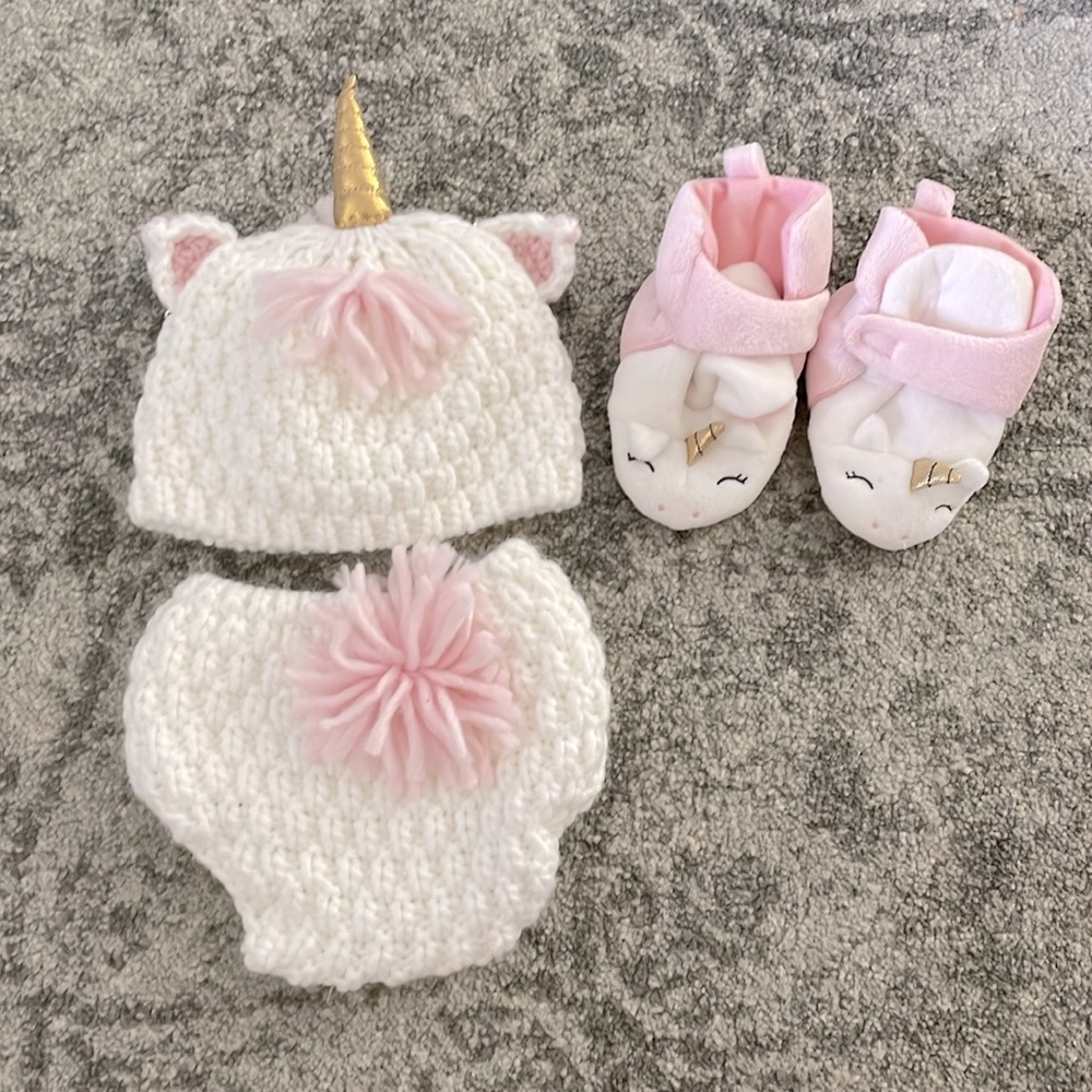 Cloud Island Unicorn Newborn Hat and Diaper Cover Set 🦄